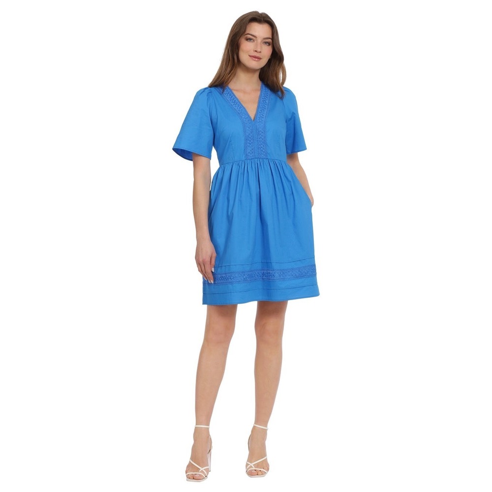 Maggy London Blue Lace Trim Women's  Fit & Flare Dress Sz 6 Vaca‎ Wedding Guest